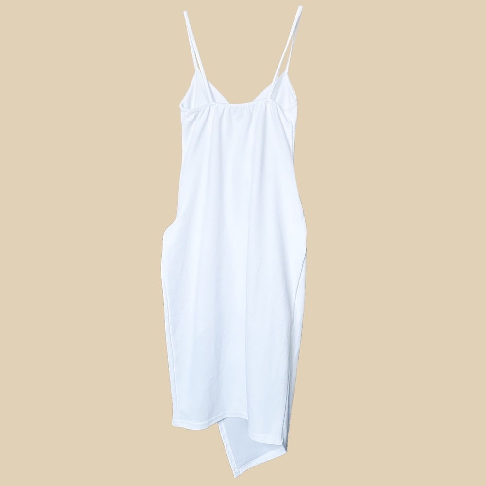 PrettyLittleThing White Draped Asymmetrical Dress – S - Picture 2 of 7